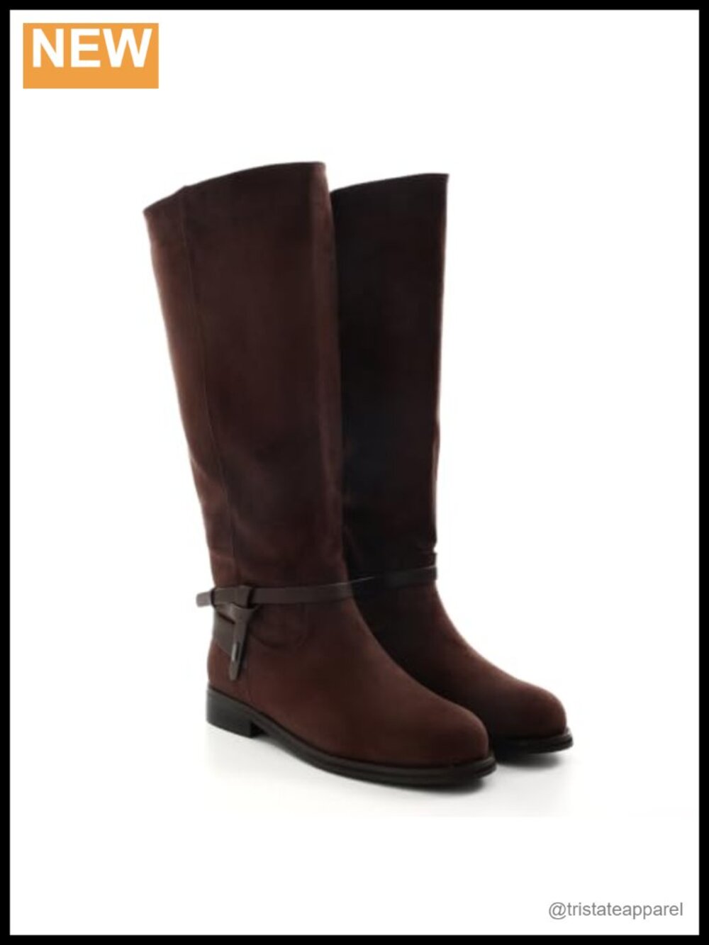 Womens Knee High Boots Wide Calf Flat Low Heel Faux Suede Round Toe